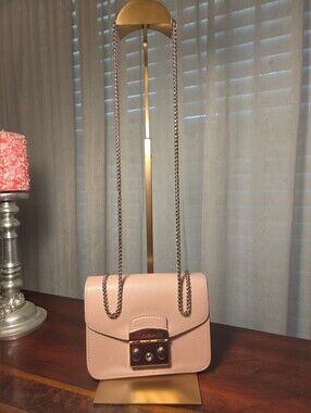 Furla Blush Pink Leather Chain Crossbody Bag